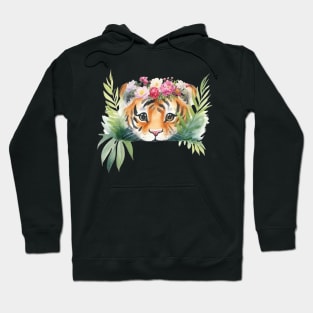 Cute Baby Girl Tiger With Floral Crown Hoodie